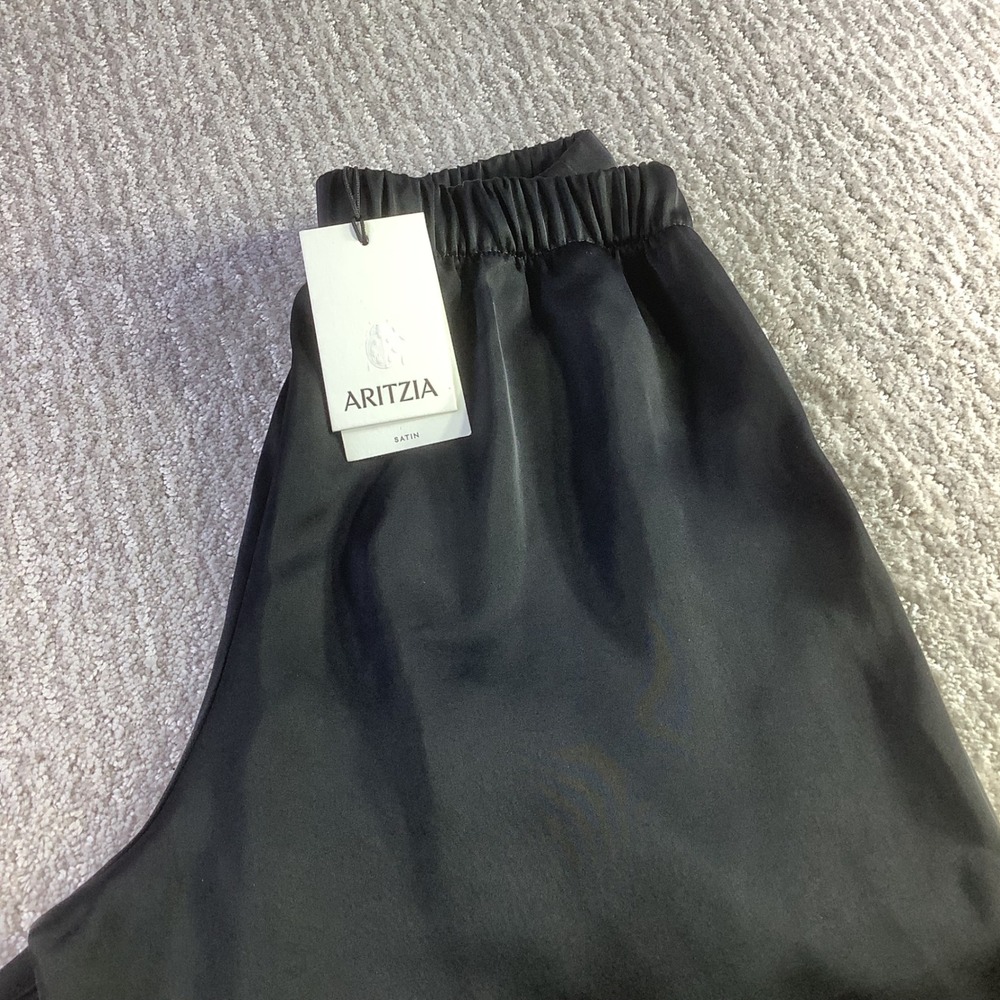 Aritzia Lodge Satin Wide Leg Pants Black Size XS Short High Rise NWT